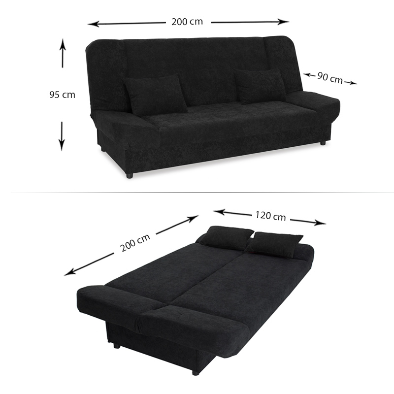 Tiko PLUS Megapap three-seater sofa - bed with storage space and fabric in  black color 200x90x96εκ.